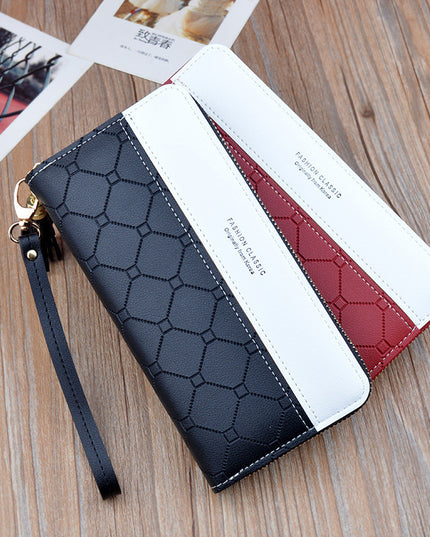 Ladies In Hand Long Zipper Tassel Stitching Embossed Large-capacity Wallet