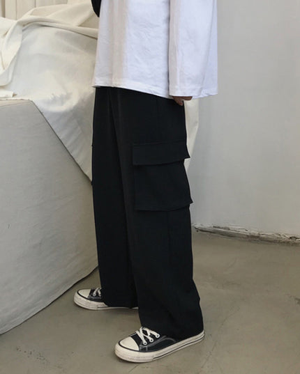 Work Pocket Casual Pants Retro Straight Trousers Men's Trend