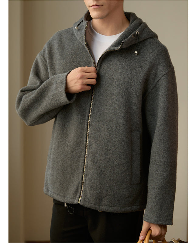 Men's Woolen Coat Hooded Jacket Loose