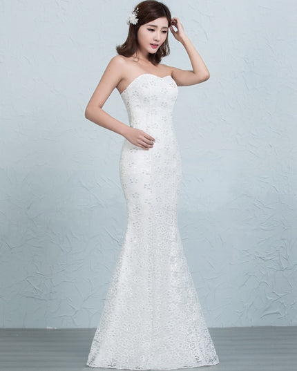 Sequined lace waist fishtail wedding dress