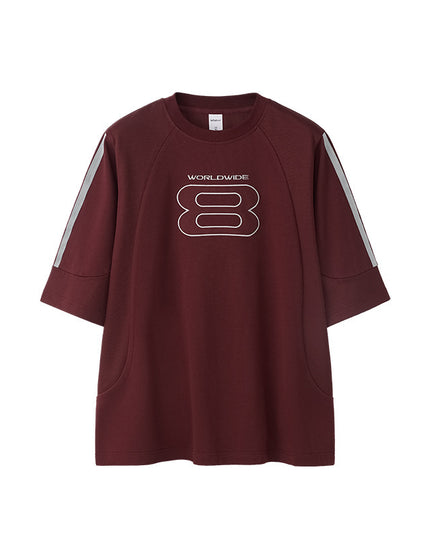 Stitching Sports Embroidery T-shirt American Style Loose Short Sleeve