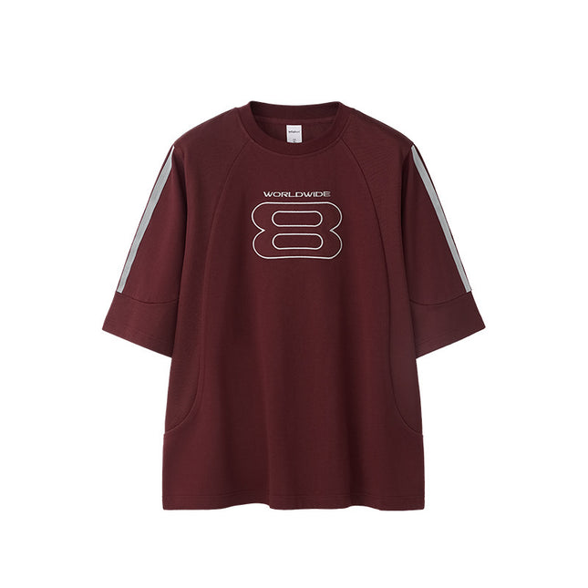 Stitching Sports Embroidery T-shirt American Style Loose Short Sleeve