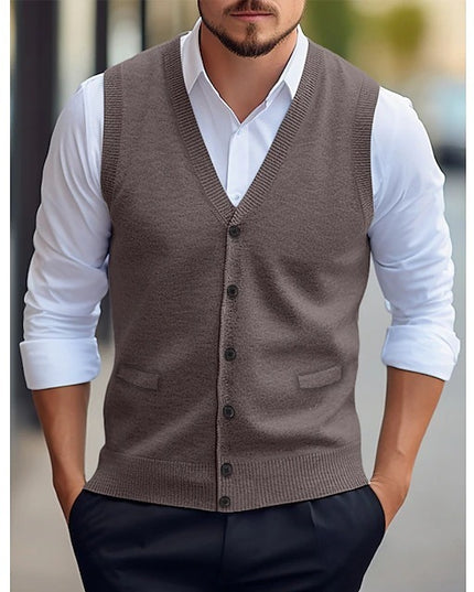 Casual Vest Solid Color Sleeveless Four Seasons Wool Knit Cardigan Men's Vest