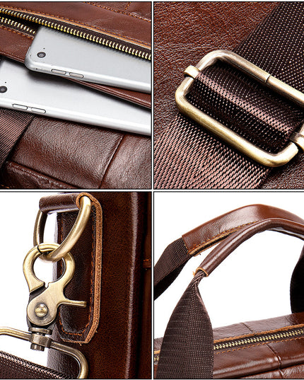 Retro Leather Casual Briefcase for Men | Light Business Handbag (First Layer Cowhide)