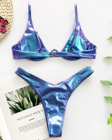 Serpentine glitter steel underpinning bikini triangle swimsuit