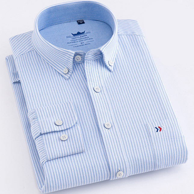 Cotton Oxford Plaid Men's Long Sleeve Shirt