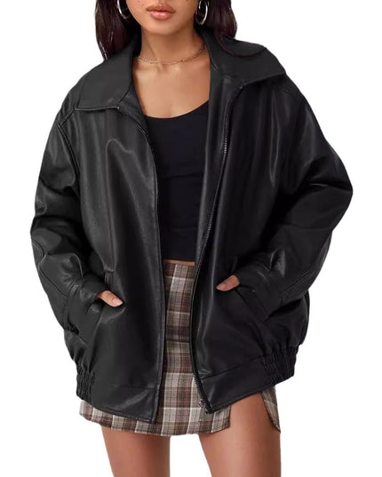 Women's Oversized Biker's Leather Jacket Fall Winter Fashion