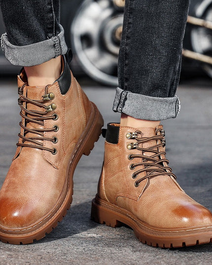 Men's Autumn Leisure Tooling Middle Tube Non-slip Wear-resistant Leather Boots
