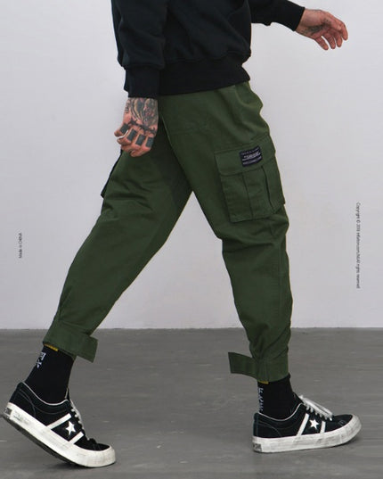 High Street Tide brand multi-pocket function overalls men's beam pants Harlan feet casual pants hiphop lantern pants tide