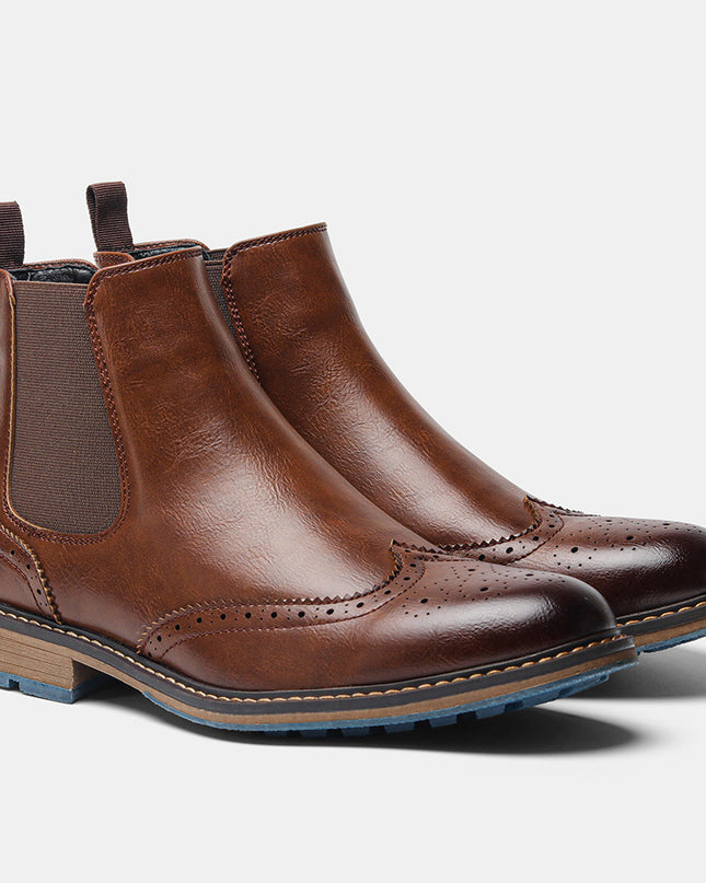 Mid-top Carved Casual Men's Shoes Brogue Vintage Men's Four Seasons Single Boots