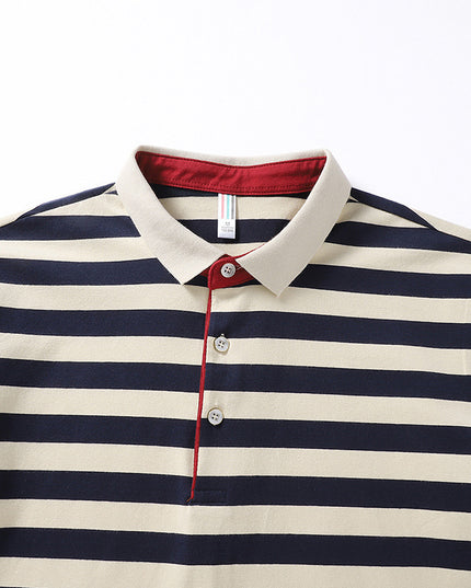 Men's Long-sleeved T-shirt Striped Tb Cotton Lapel