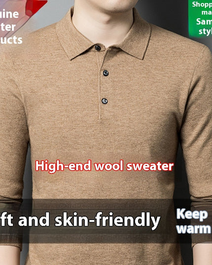 Men's Autumn And Winter Solid Color Shirt Middle-aged Polo Sweater