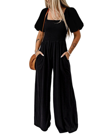 Women's Square Collar Short Sleeve Jumpsuit