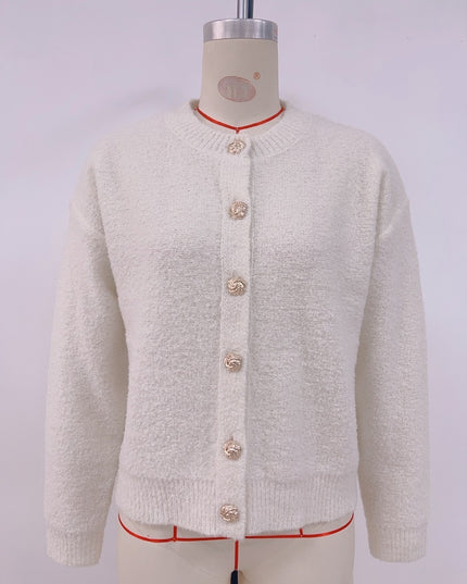 Round Neck Button Solid Color Sweater Knitwear
