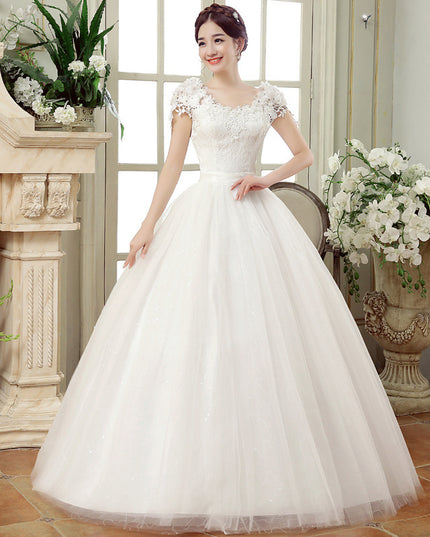 2021 spring new bride married gauze dress, slim thin shoulders, the Korean lace flower word shoulder woman