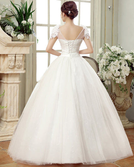 2021 spring new bride married gauze dress, slim thin shoulders, the Korean lace flower word shoulder woman