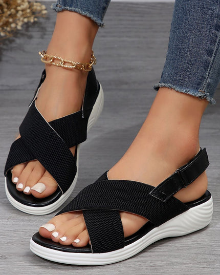 Strap Peep Toe Wedge Fly Woven Mesh Casual Sandals