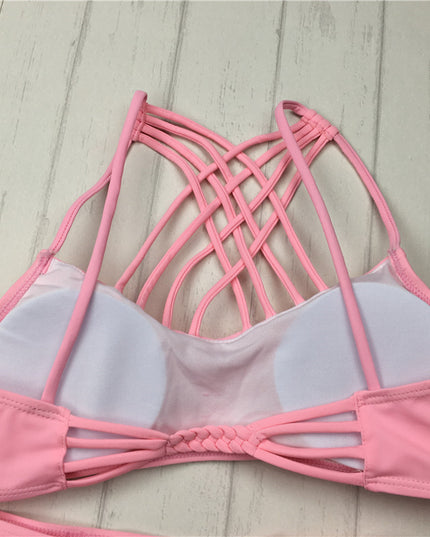 cut out Bikinis Sexy pink bandage cut out Halter bikini swimsuit women cross Women's swimwear swimming suit
