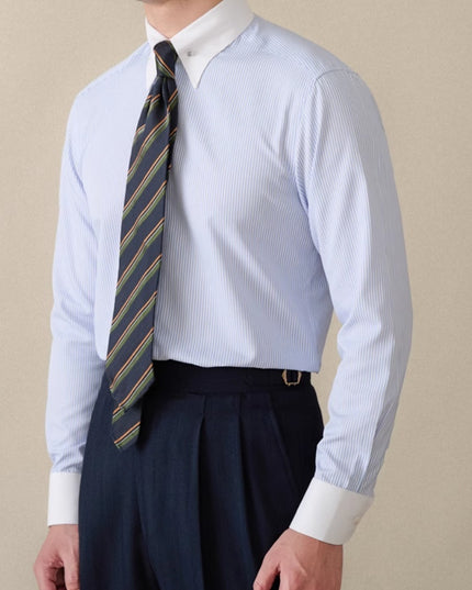 Italian Business Color Matching Pinhole Collar Non-ironing Striped Long Sleeve Shirt