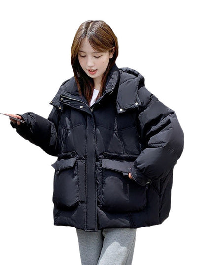Women's White Duck Down Korean Style Slimming Hooded Thick Down Jacket
