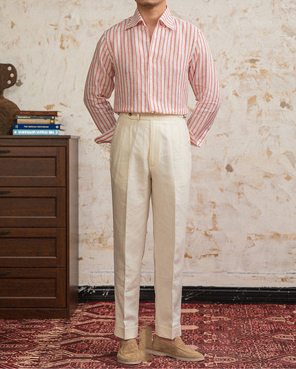 Linen Striped Long-sleeved Shirt With One Collar