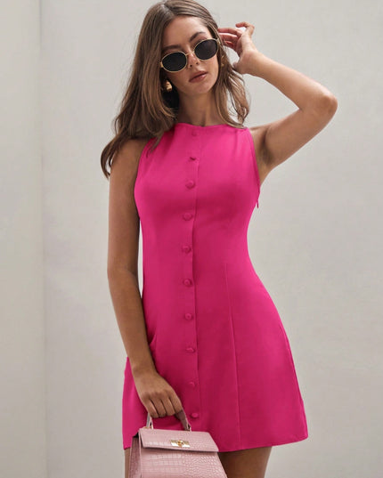 Women's Solid Color Temperament Breasted Sleeveless Dress