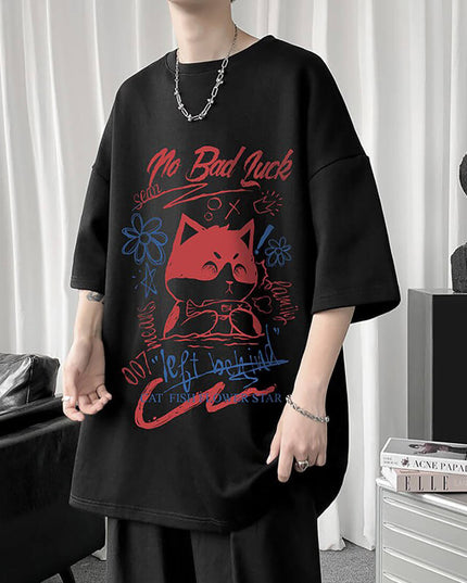 White Half Sleeve Cute Cat T-shirt Top