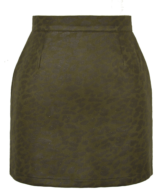 Bronzing Leopard Suede Skirt European And American High Waist Skirt