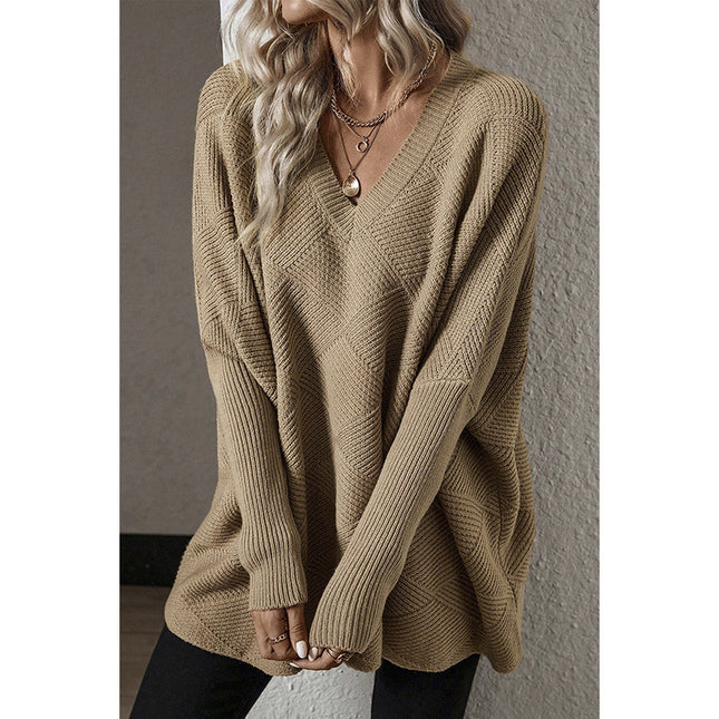 European And American Loose Oversize Knitted Textured Sweater For Women