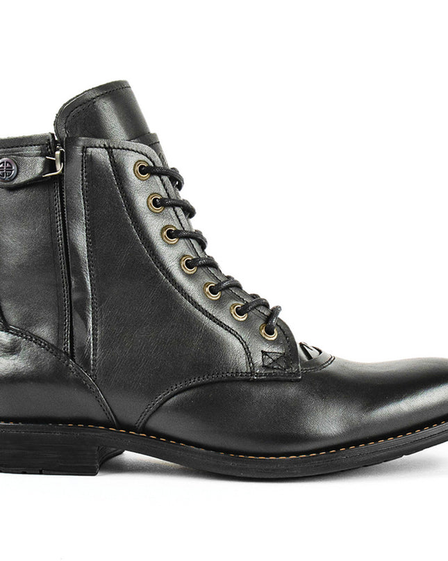 Men Cowboy Boots Retro Lace-up Martin Boot Round Toe Low Heel Shoes