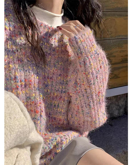 Autumn And Winter Rainbow Soft Glutinous Milk Top Gentle Colorful Point Loose Sweater