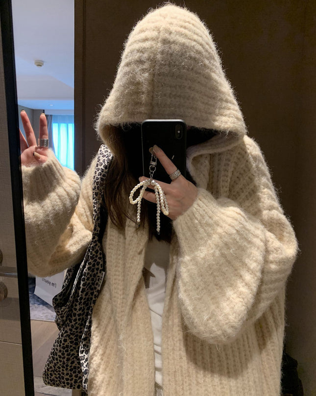 Retro Maillard Hooded Sweater Cardigan For Women