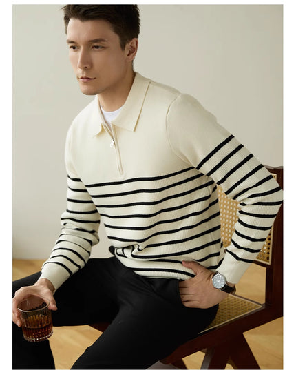 Men's Spring And Autumn New Half Zipper Striped Business Casual Sweater