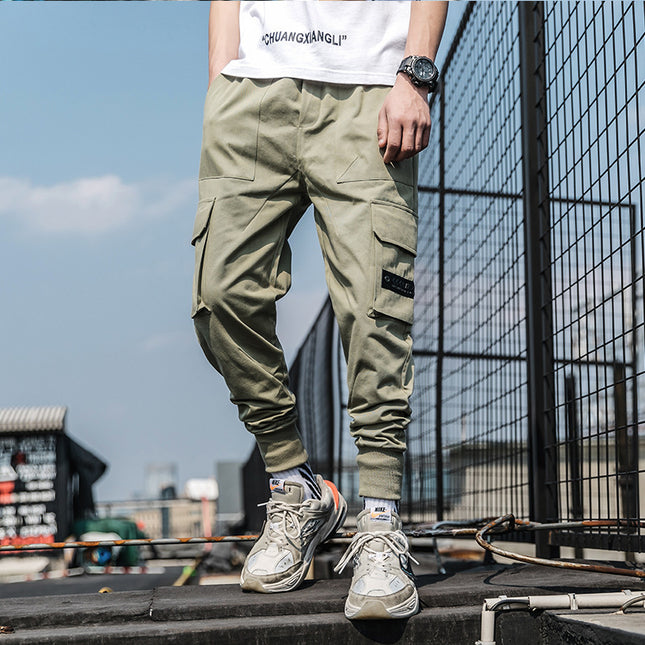 Multi-pocket hip-hop cropped cropped overalls