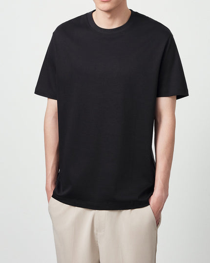50 Long-staple Cotton Liquid Ammonia Short Sleeve Simple Solid Color Round Neck