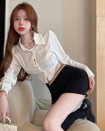 Design Sense Niche Short Irregular Long-sleeved Shirt Ladies