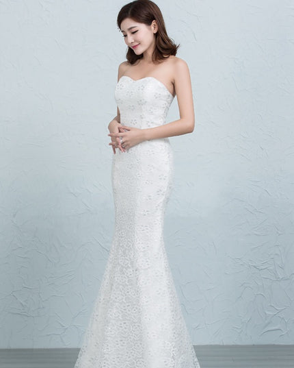 Sequined lace waist fishtail wedding dress