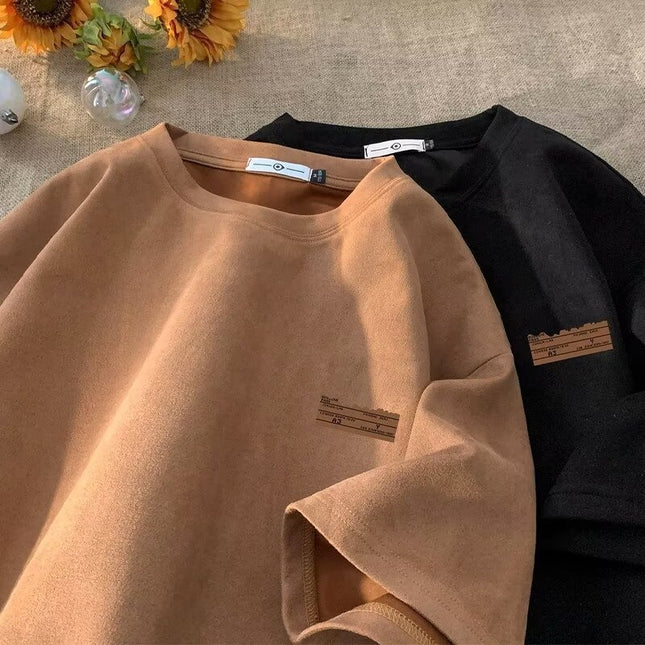 Retro Men's Suede Loose Half Sleeve T-shirt Teenagers Pop Top