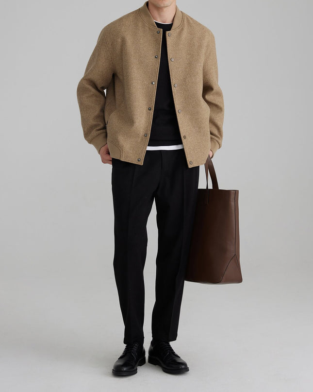 Wool Color Contrast Patchwork Ribbon Rib Coat