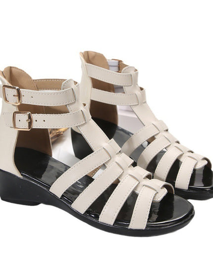 Women's Hollow-out Open Toe Zip Wedge Sandals