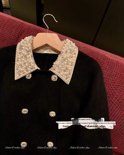 Women's Double-faced Woolen Goods Artificial Wool Black Coat