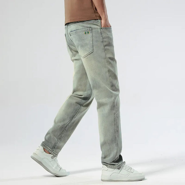 Men’s Retro Tapered Jeans – Casual Stretch Denim, Pencil Fit