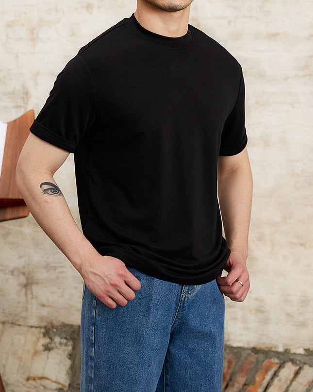 Summer Skin-friendly Soft Glutinous Draping Short Sleeve Round Neck T-shirt Casual Stretch Men
