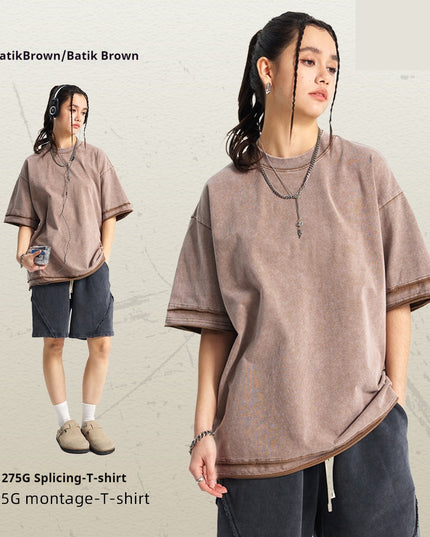 Batik Washing Water Loose Edge Patchwork Retro Short Sleeve Men