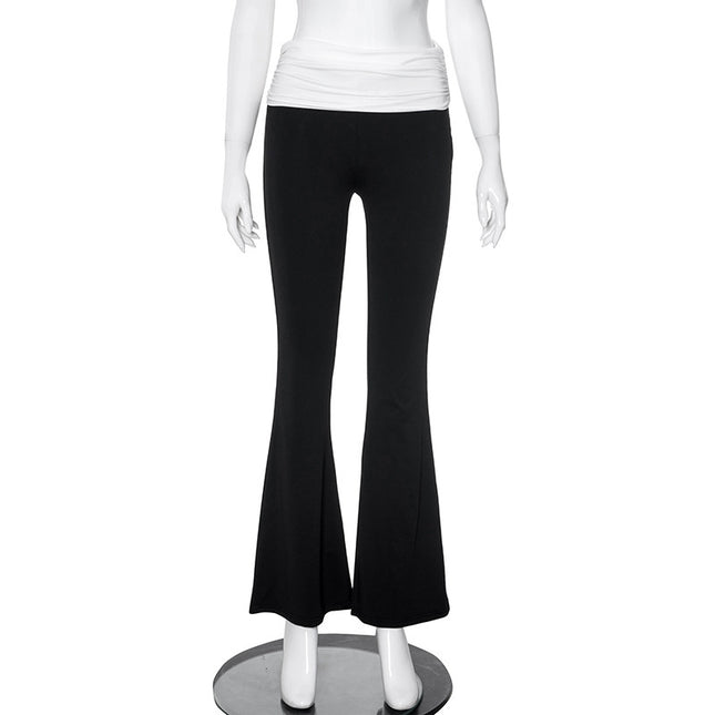 Color Matching Waist Casual Bootcut Trousers Women
