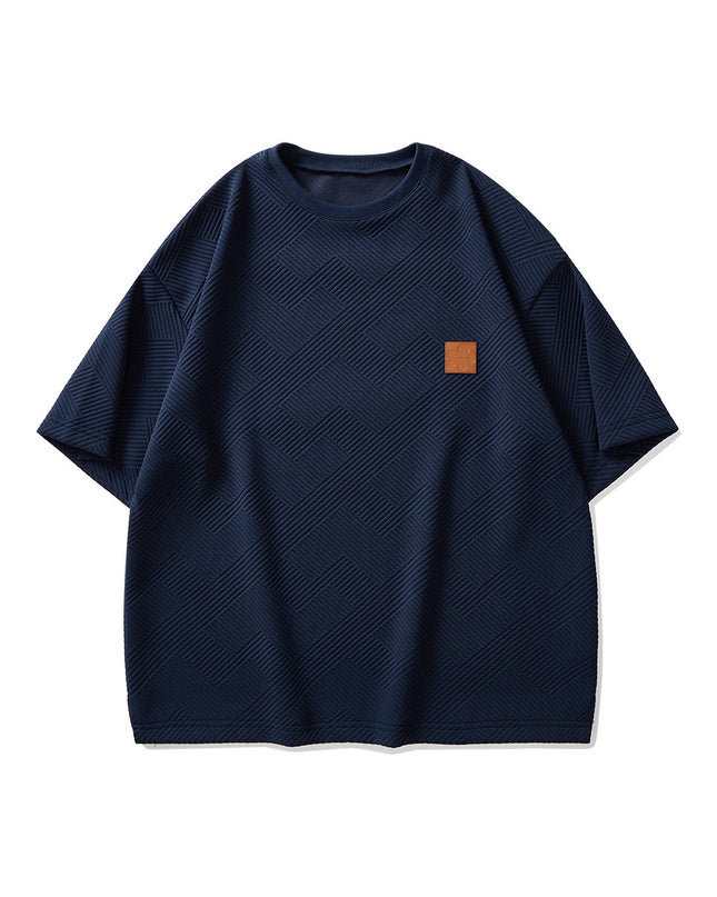 Men's Diagonal Texture Casual Short Sleeved Shorts Set