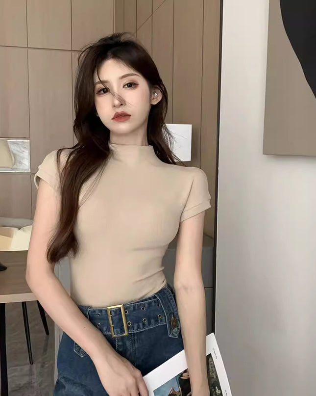 Pure Desire Style Half Turtleneck T-shirt For Women