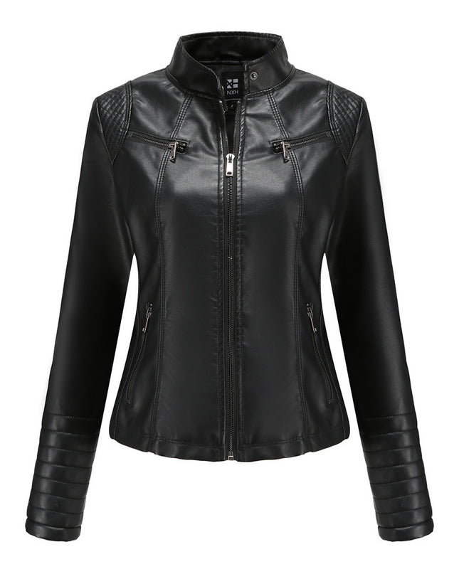 Women's Leather Thin Motorcycle Clothing Short Chic Women's Jacket