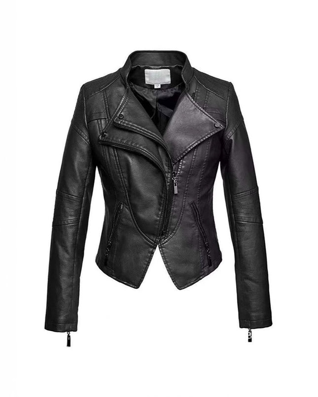 New Women's Leather Top Coat European And American Fashion Motorcycle Slim Fit Short Leather Jacket Jacket Zipper One Generation