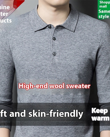 Men's Autumn And Winter Solid Color Shirt Middle-aged Polo Sweater